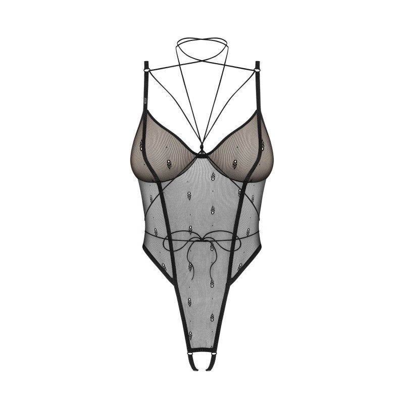 Anniverse sepcial crotchless teddy and harness - Black