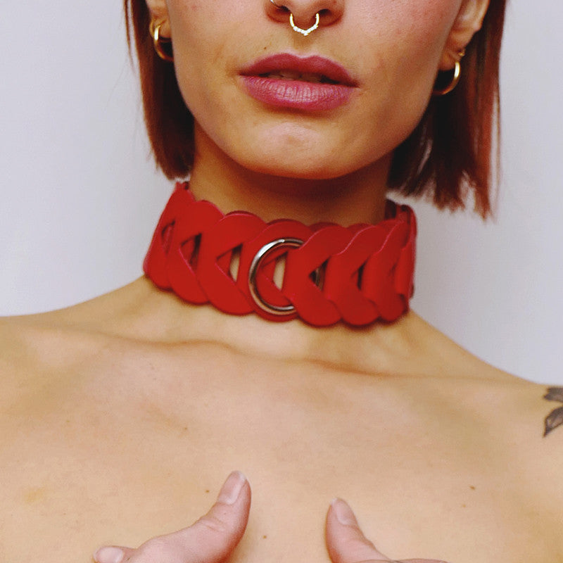 Braided leather necklace Red