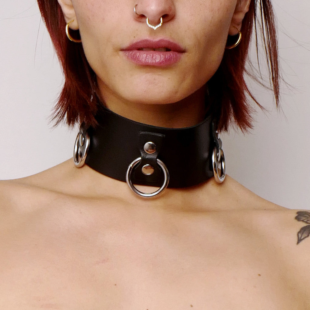 Leather Necklace Collection Rings Black