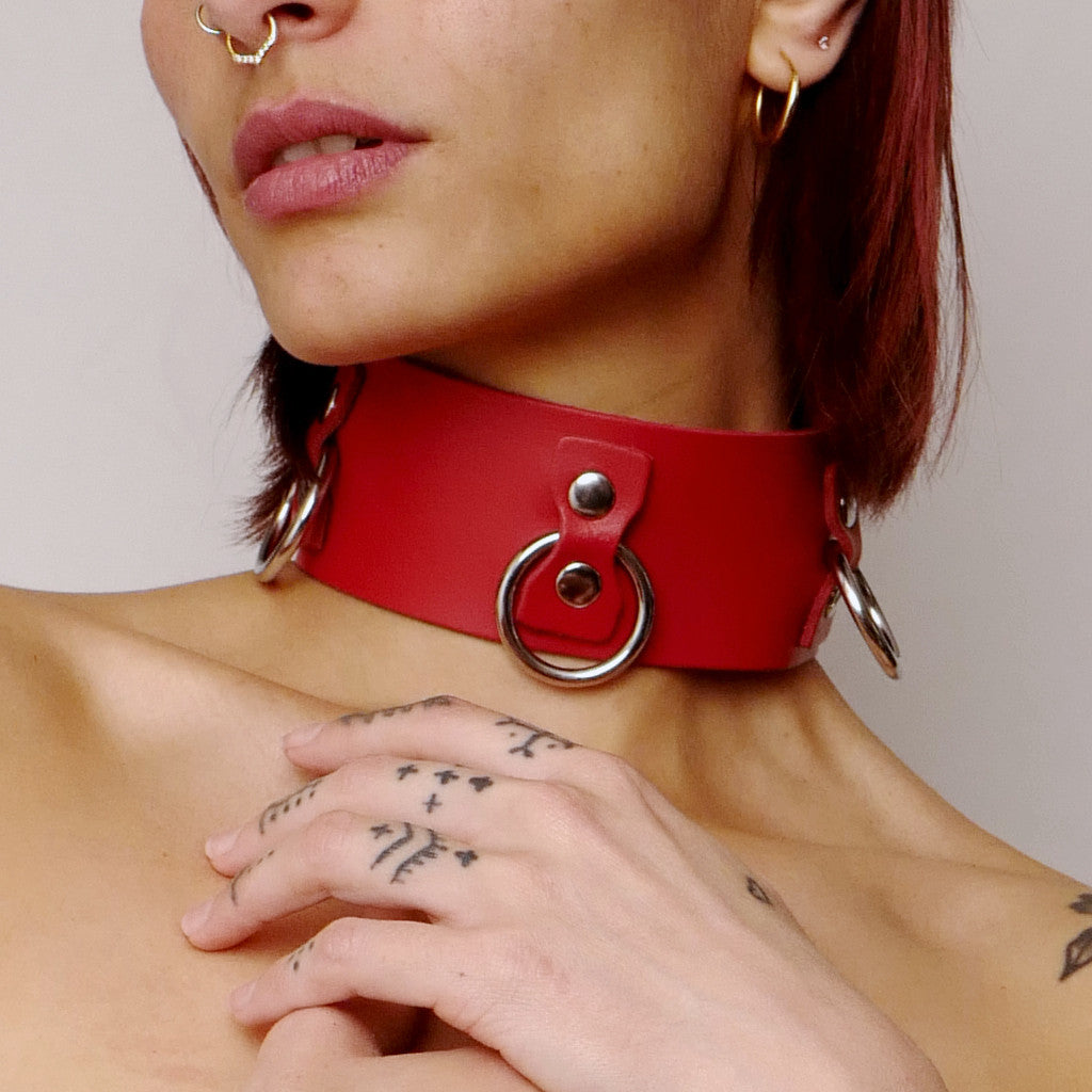 Leather Necklace Collection Rings Red