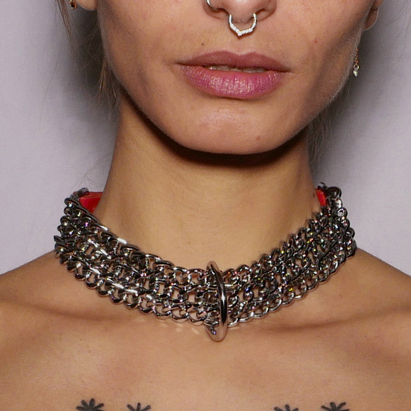 Necklace Chains red leather