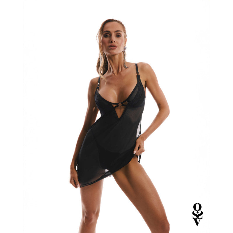 Alliane chemise and thong - Black