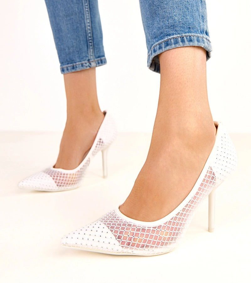 White mesh pumps decorated with rhinestones Rita