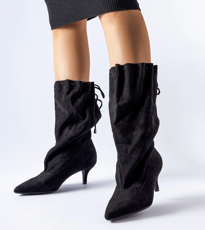 Black heeled boots made of eco-suede Sulo