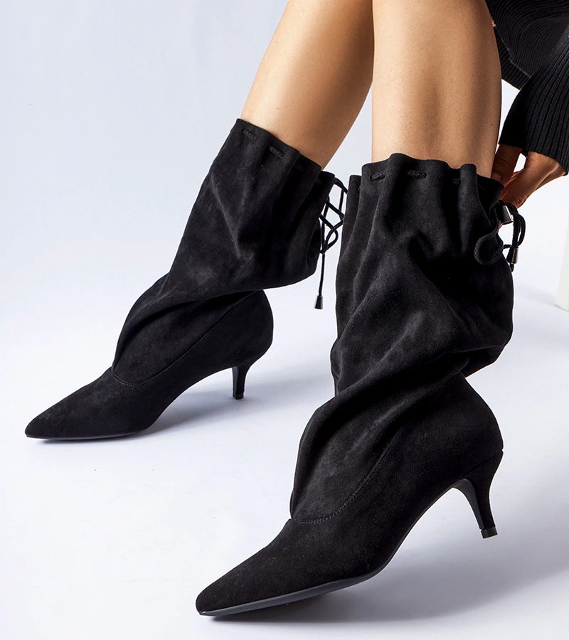 Black heeled boots made of eco-suede Sulo