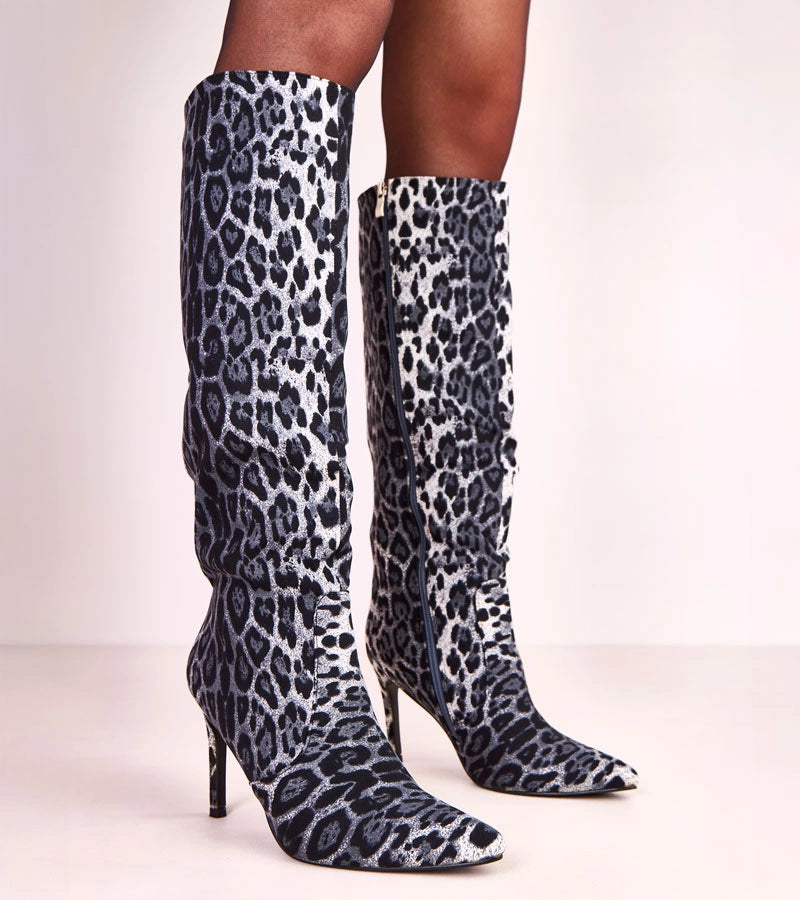 Adrienne black panther stiletto boots