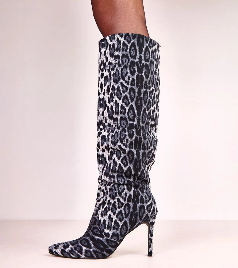 Adrienne black panther stiletto boots