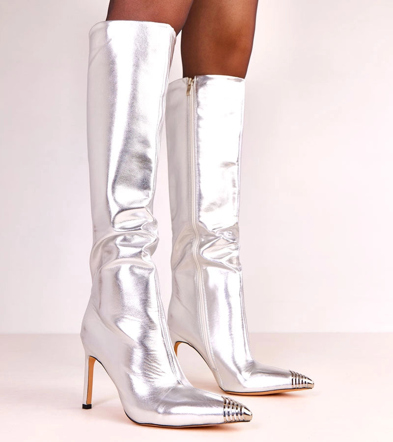 Elegant silver boots with a metal toe Janisa