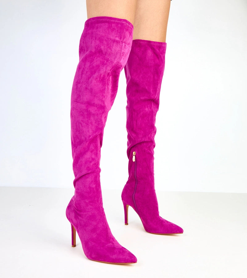 Giovana purple over-the-knee heeled boots
