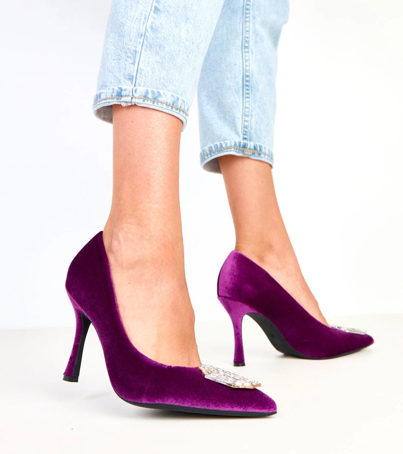 Purple stiletto pumps with rhinestones Eleda