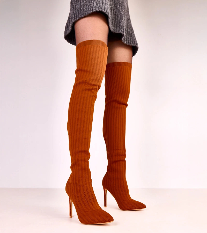 Brown fabric over-the-knee boots Kenpis