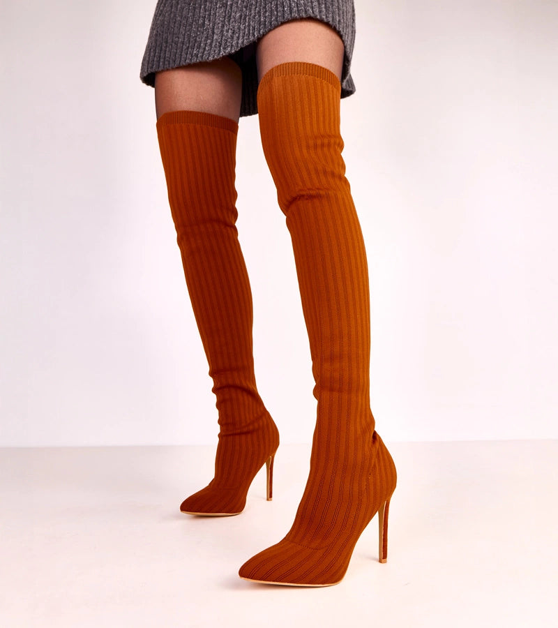 Brown fabric over-the-knee boots Kenpis