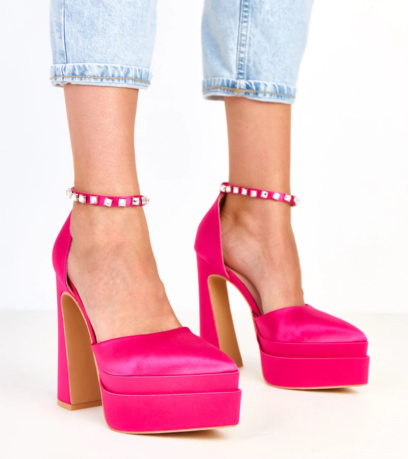 Tolani pink platform pumps with stone-embellished strap