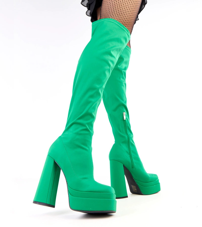 Zeida green high platform heeled boots