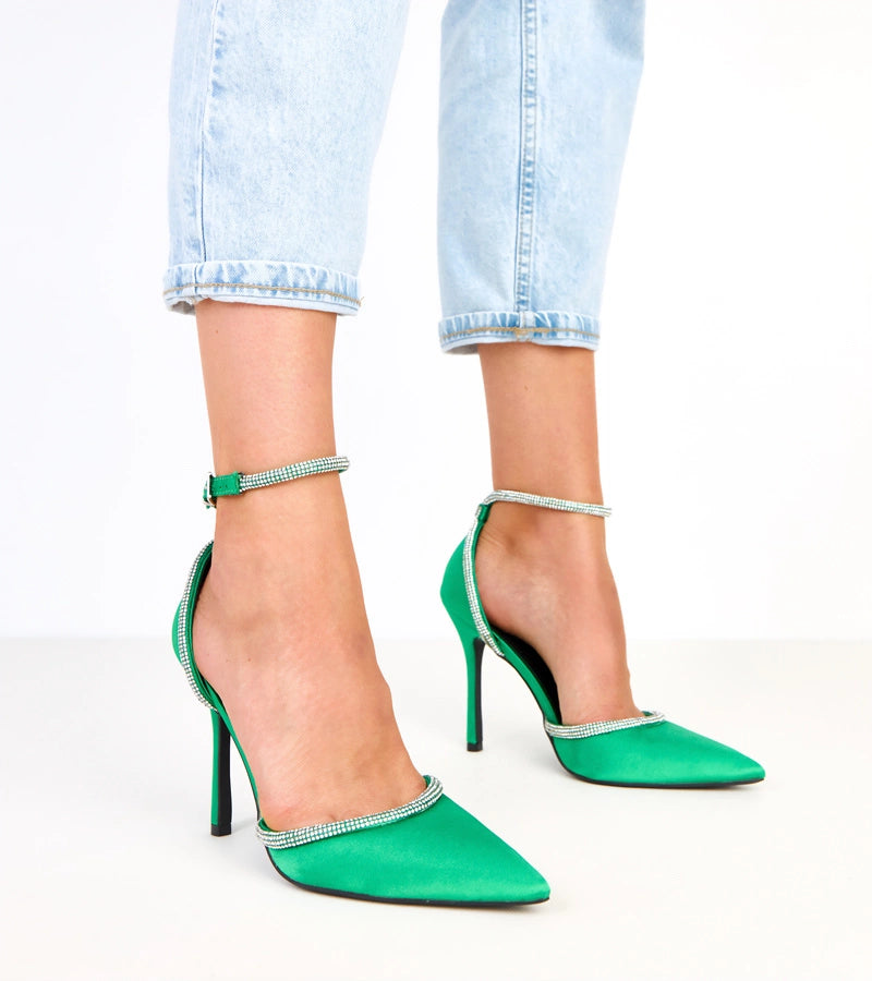 Green satin ankle boot with zircons Zizia