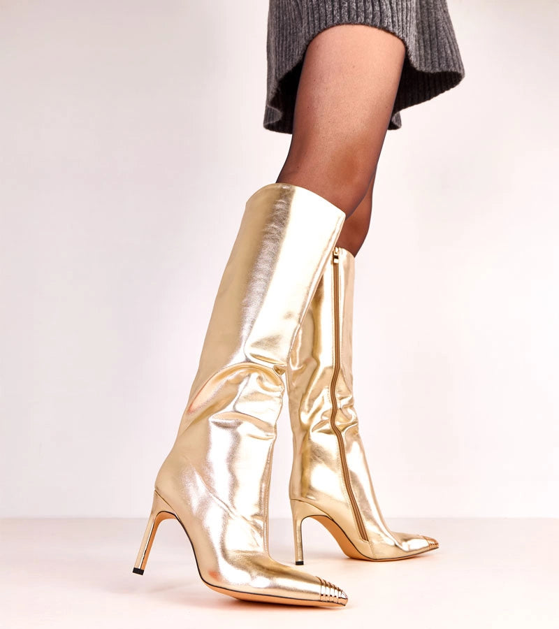 Elegant gold boots with a metal toe Janisa