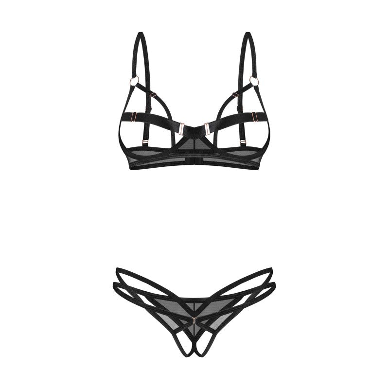 Euridia 2 pieces crotchless lingerie set - Black