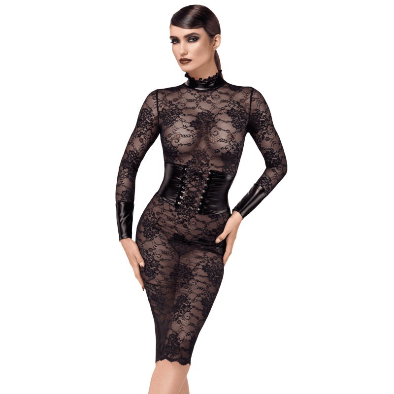 F375 Noirelle Lace Corset Midi Dress