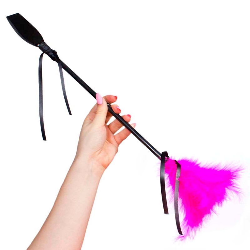 Feather tickler and riding crop - Fushia