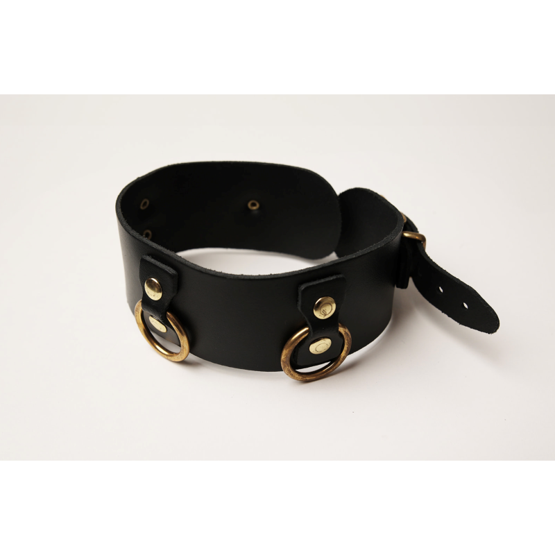 Leather Necklace Collection Rings BLACK & GOLD