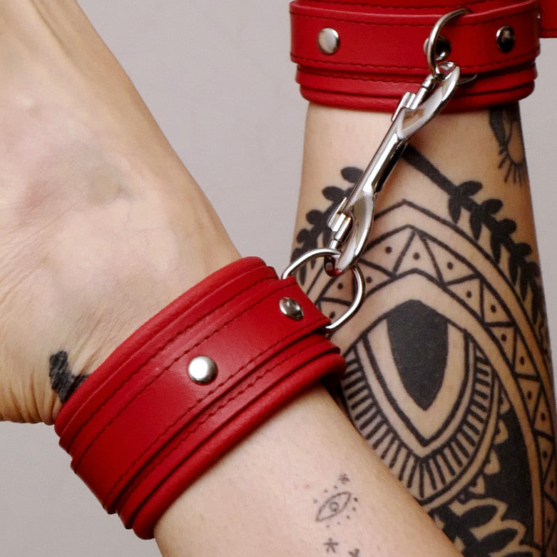 Leather red ankle boots and silver ties