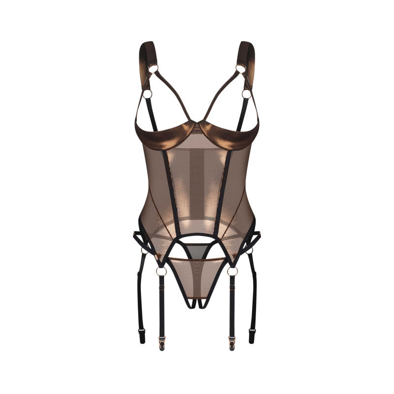 Soranna cupless corset and crotchless thong