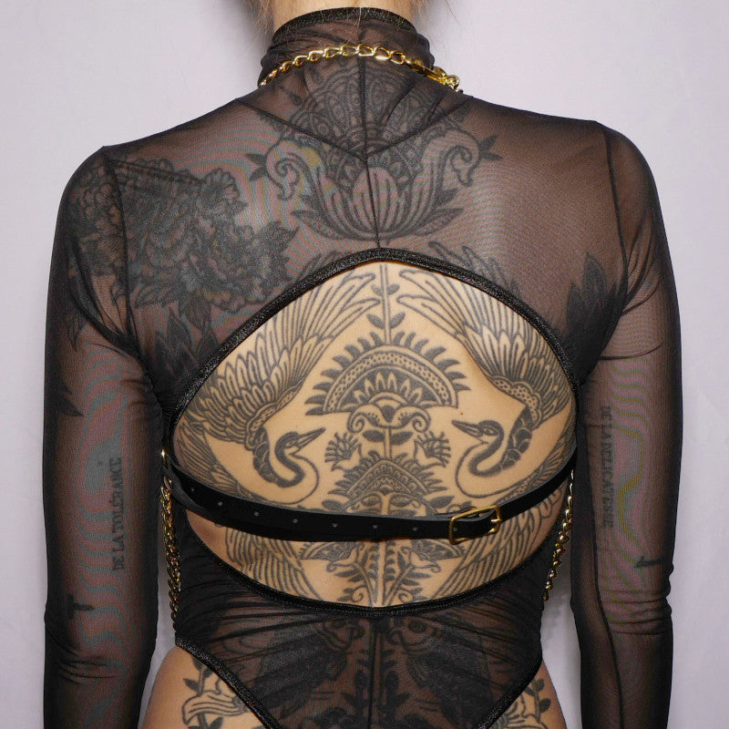 Triangle cut chest harness and chains Gold